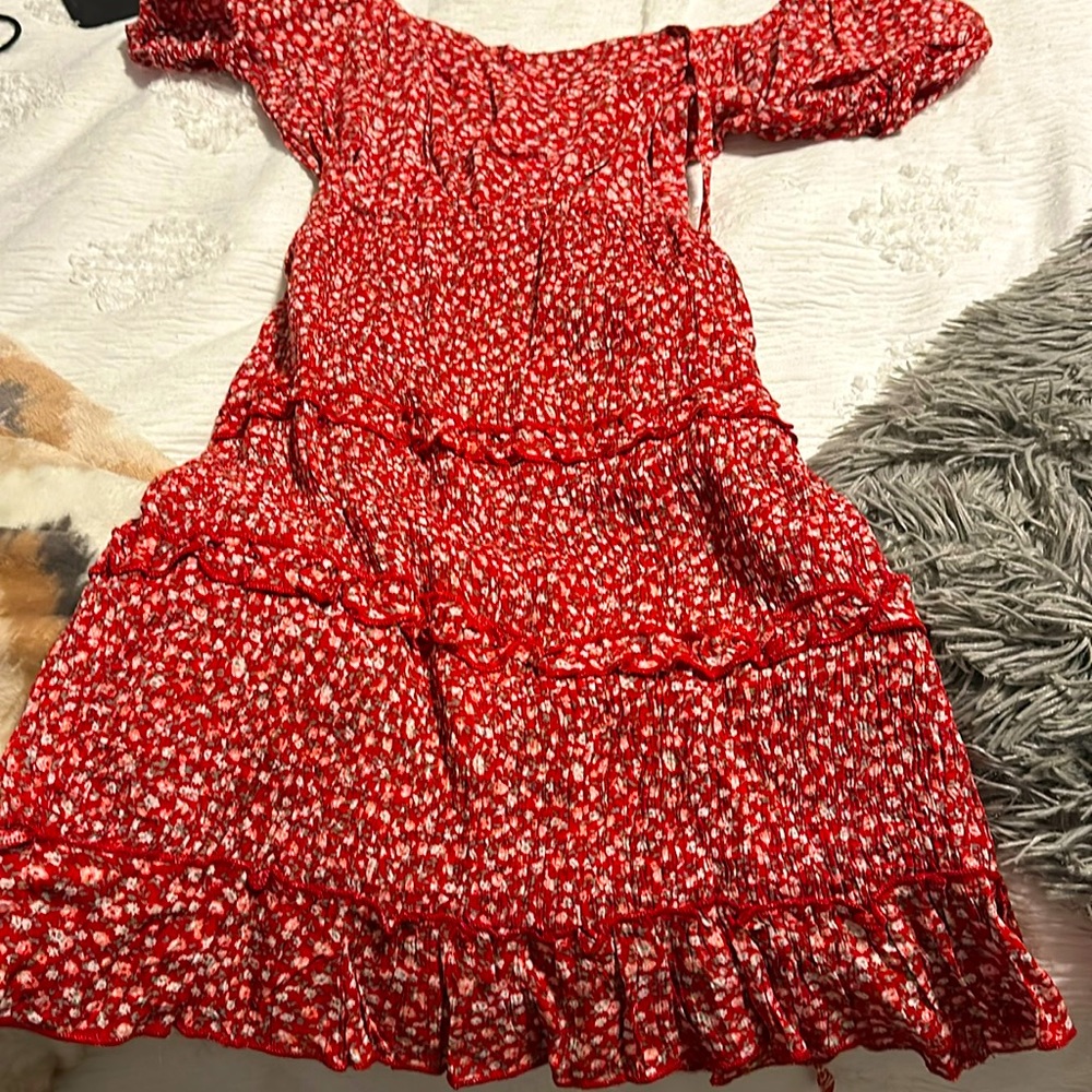 Red floral dress, size small, brand Sim and Sam